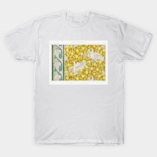 Antique 1897 Art Nouveau Lemons, Koi Fish, and Cockatoo Motif T-Shirt